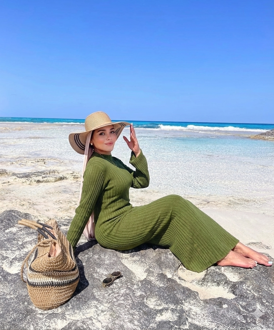 Summer beach dress in olive