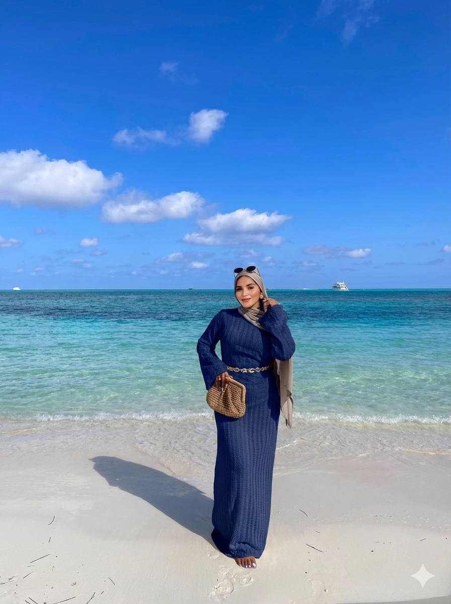 Summer beach dress in navy blue