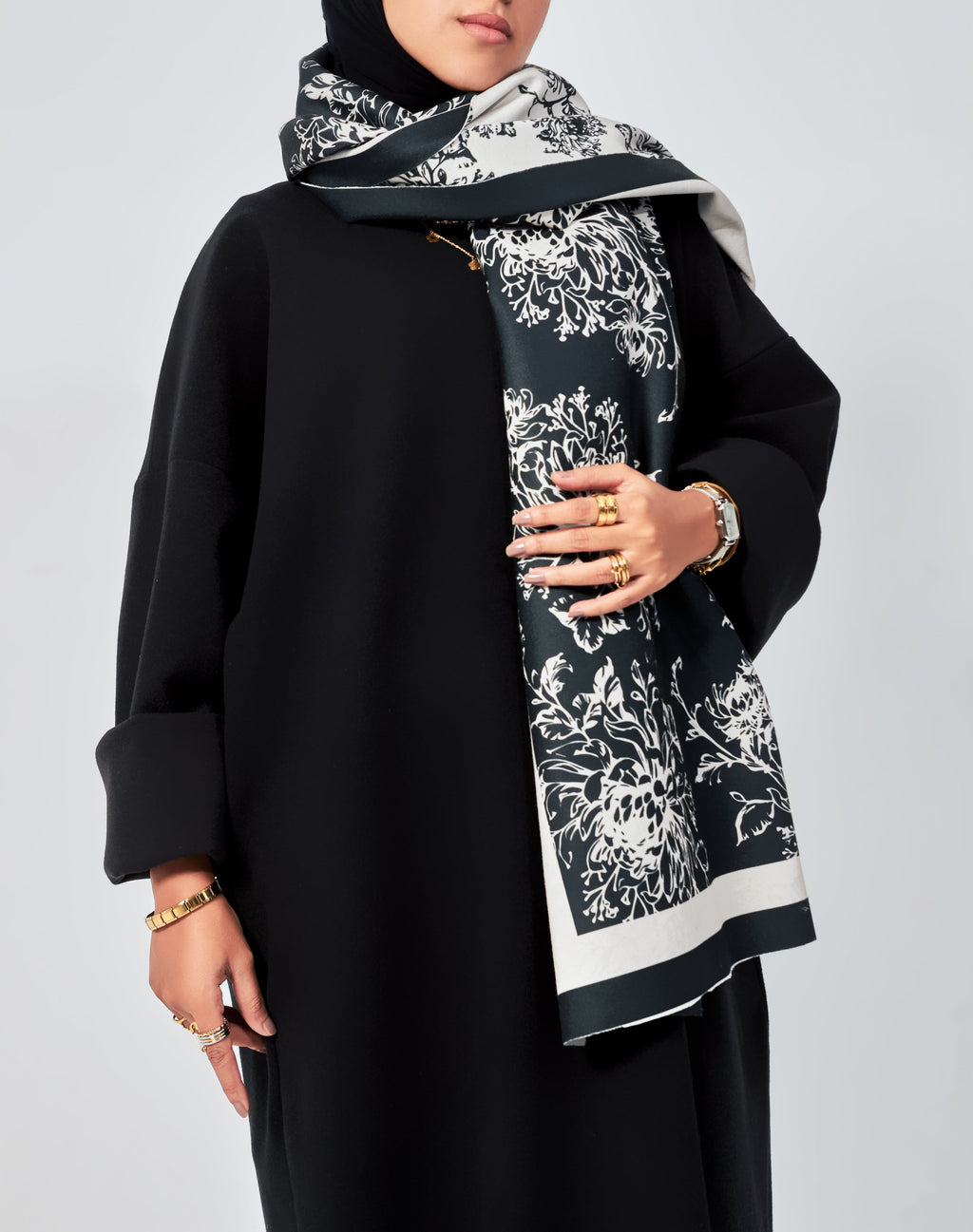 Flowered koojh double-side printed scarf