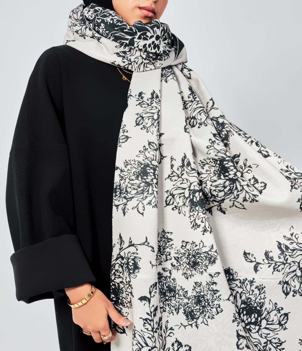 Flowered koojh double-side printed scarf