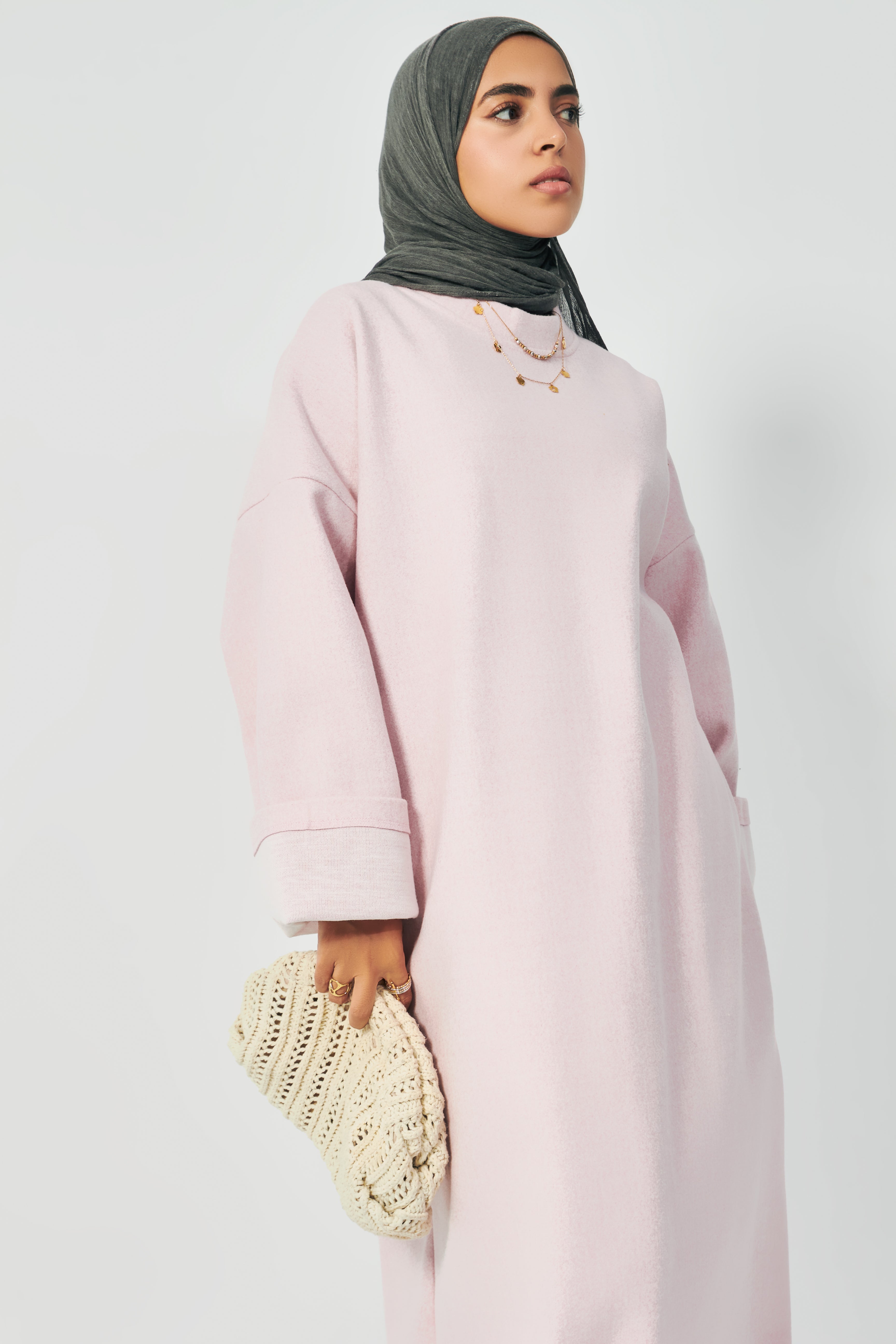 Wool oversized dress in Pink