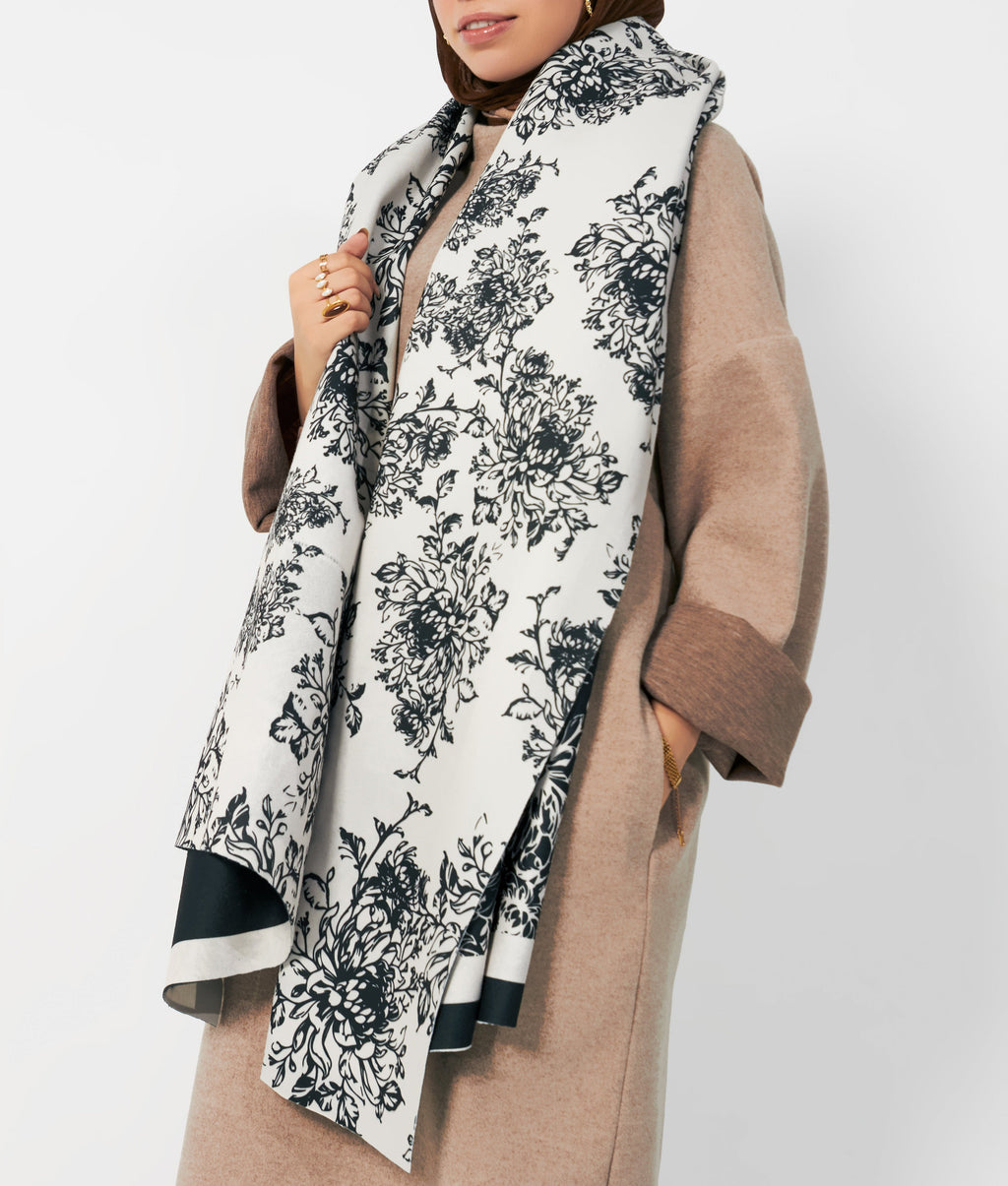Flowered koojh double-side printed scarf