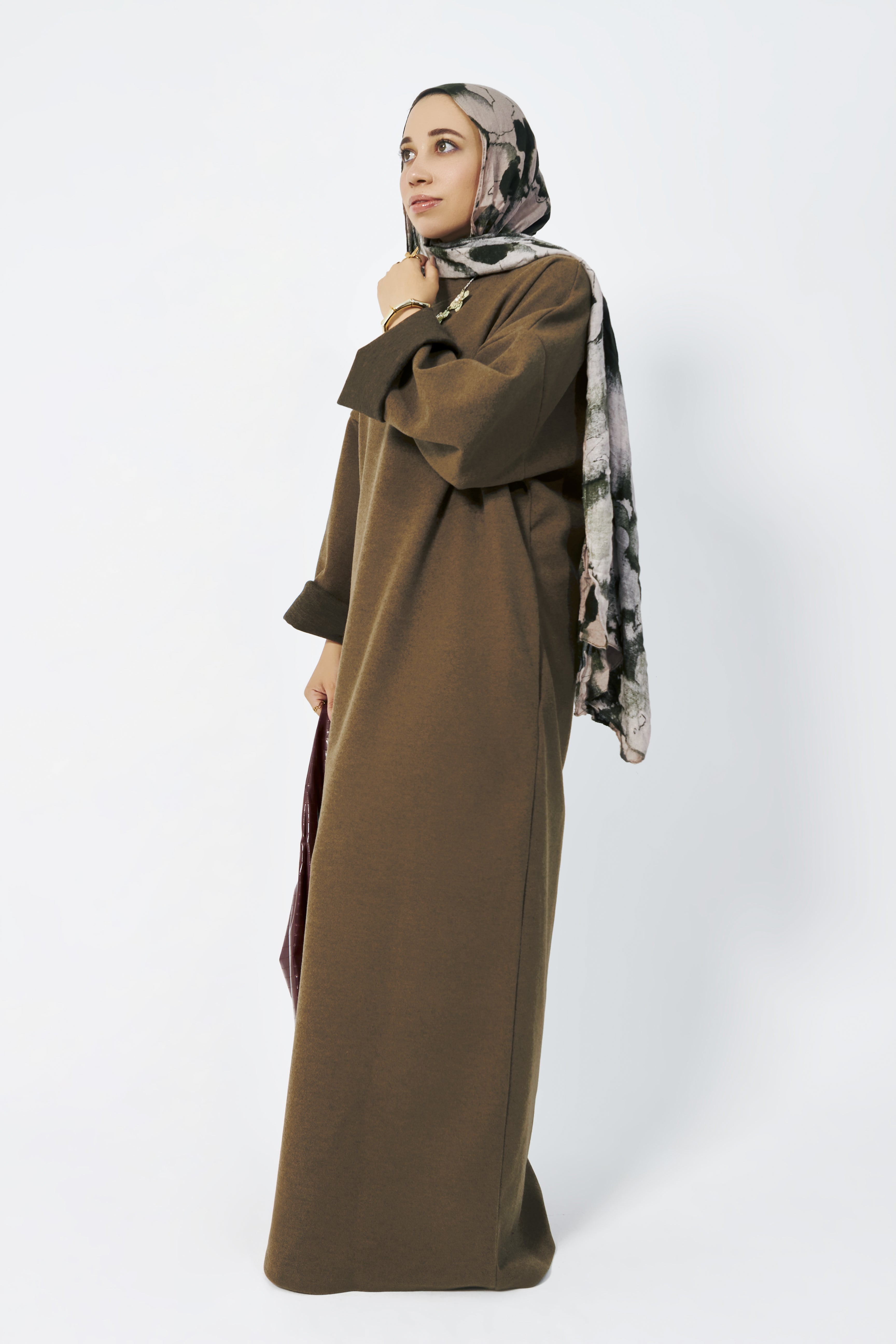 Wool oversized dress in Oily green
