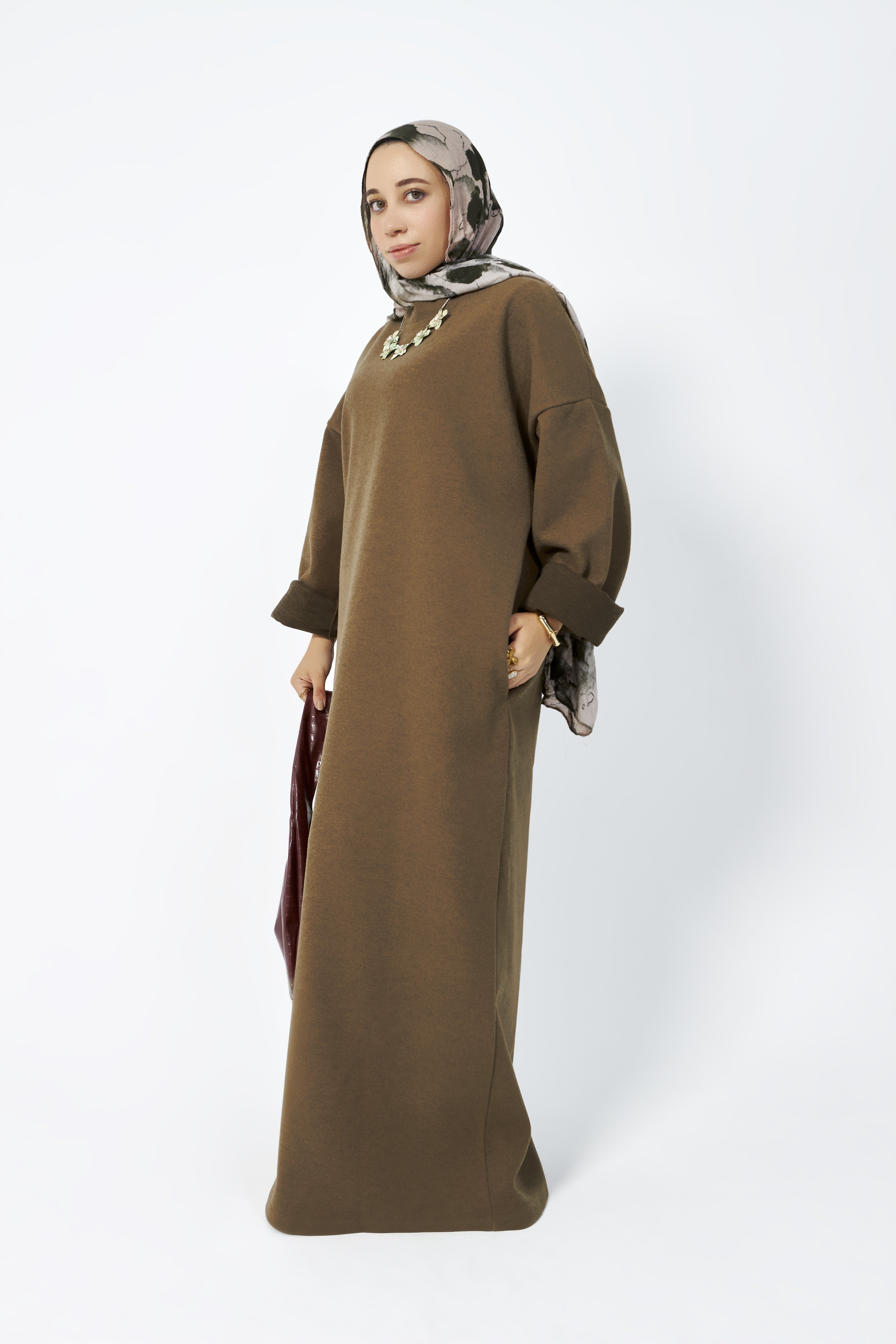 Wool oversized dress in Oily green