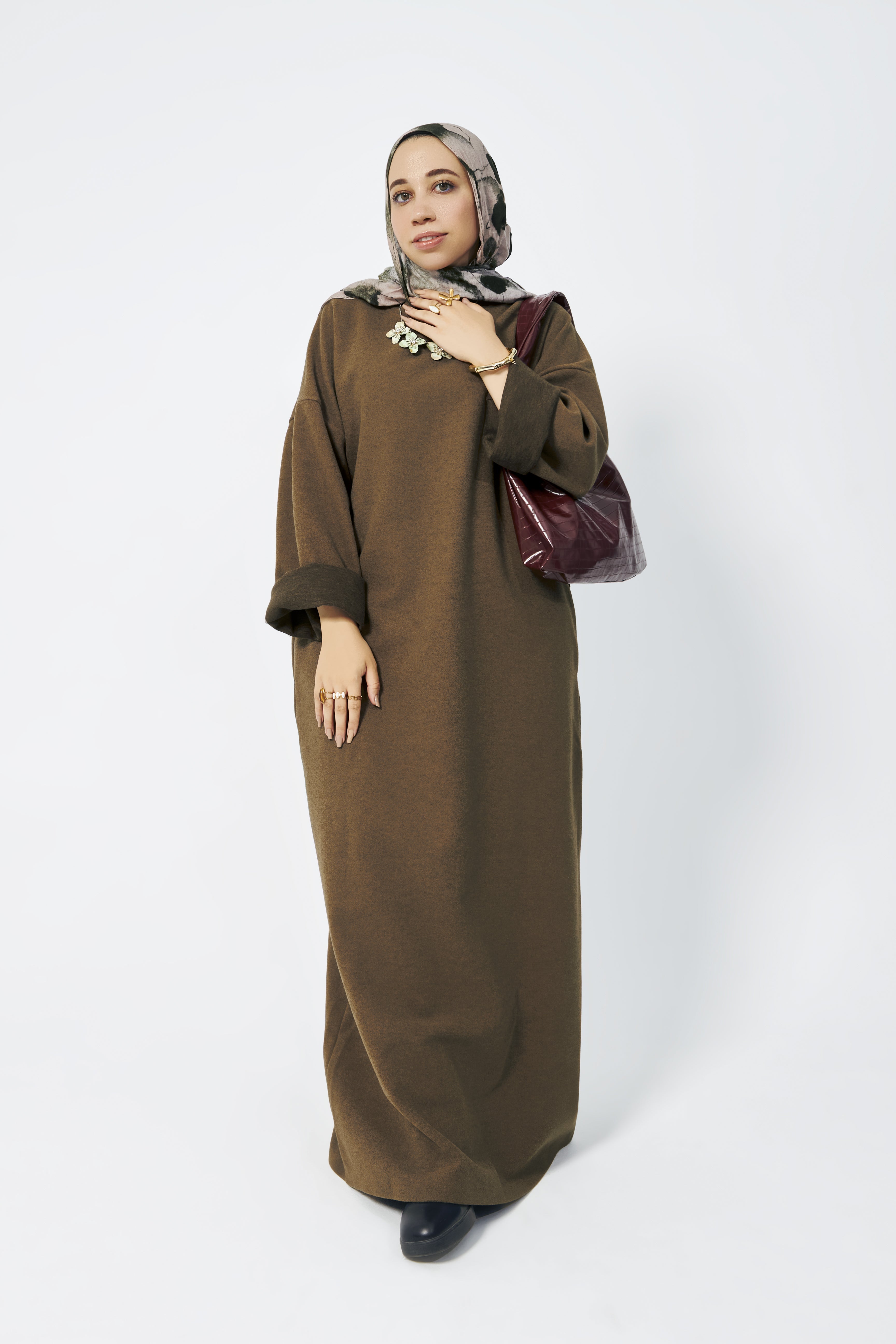 Wool oversized dress in Oily green